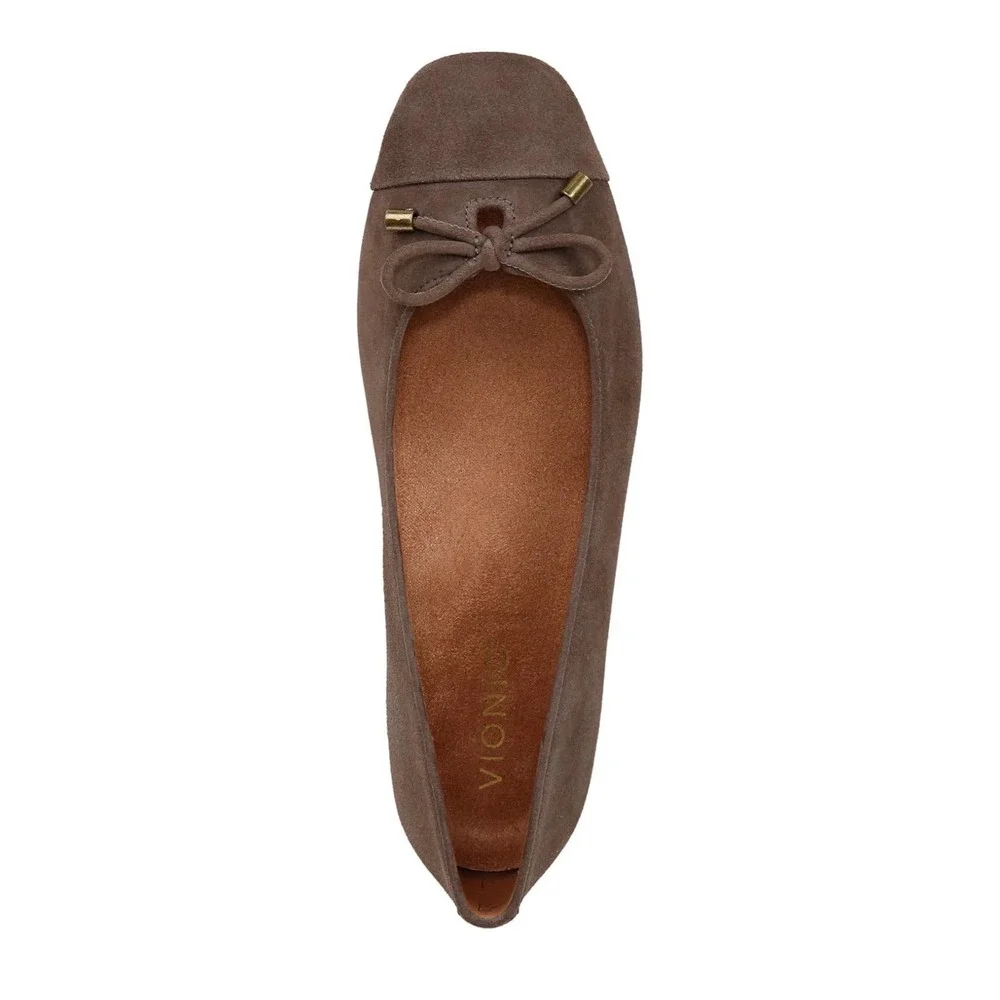 Vionic Klara Skimmers Ballet Flat Driftwood Suede Brown Square Toe Wide 8.5 W